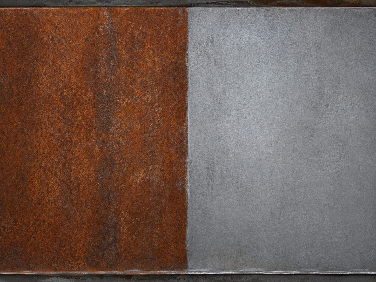 Before and after example of rust removal from a metal surface