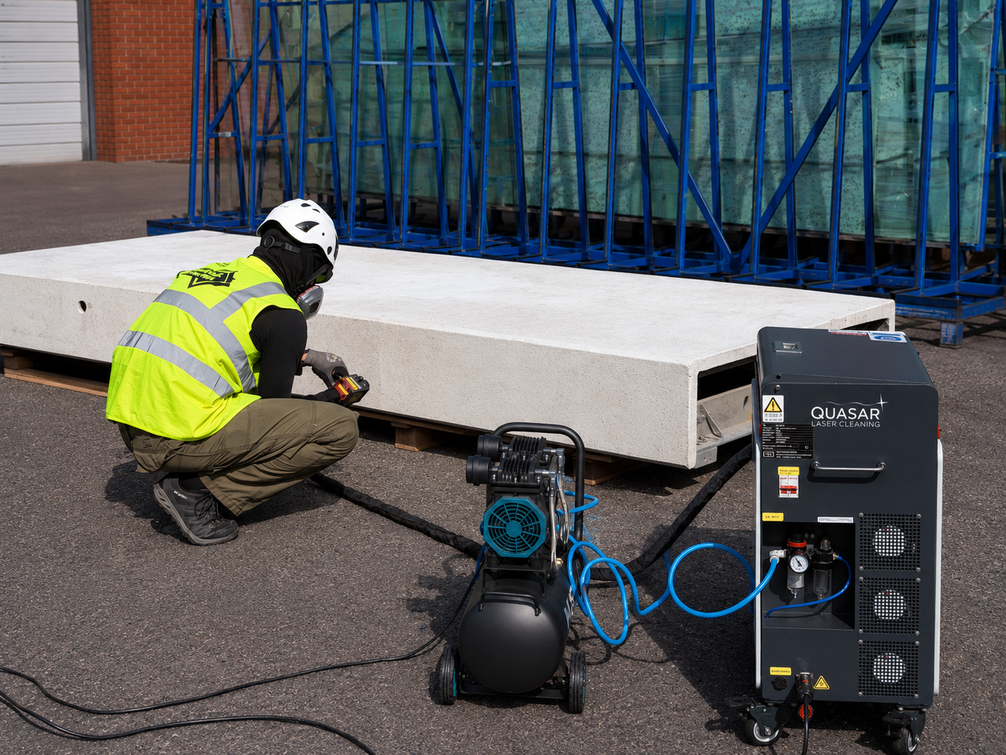 Laser cleaning test on a GRC façade panel